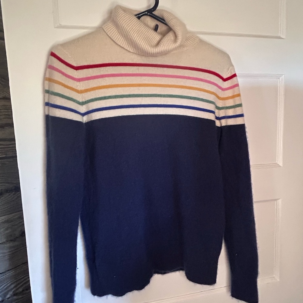 Striped Navy and Cream cashmere turtleneck
